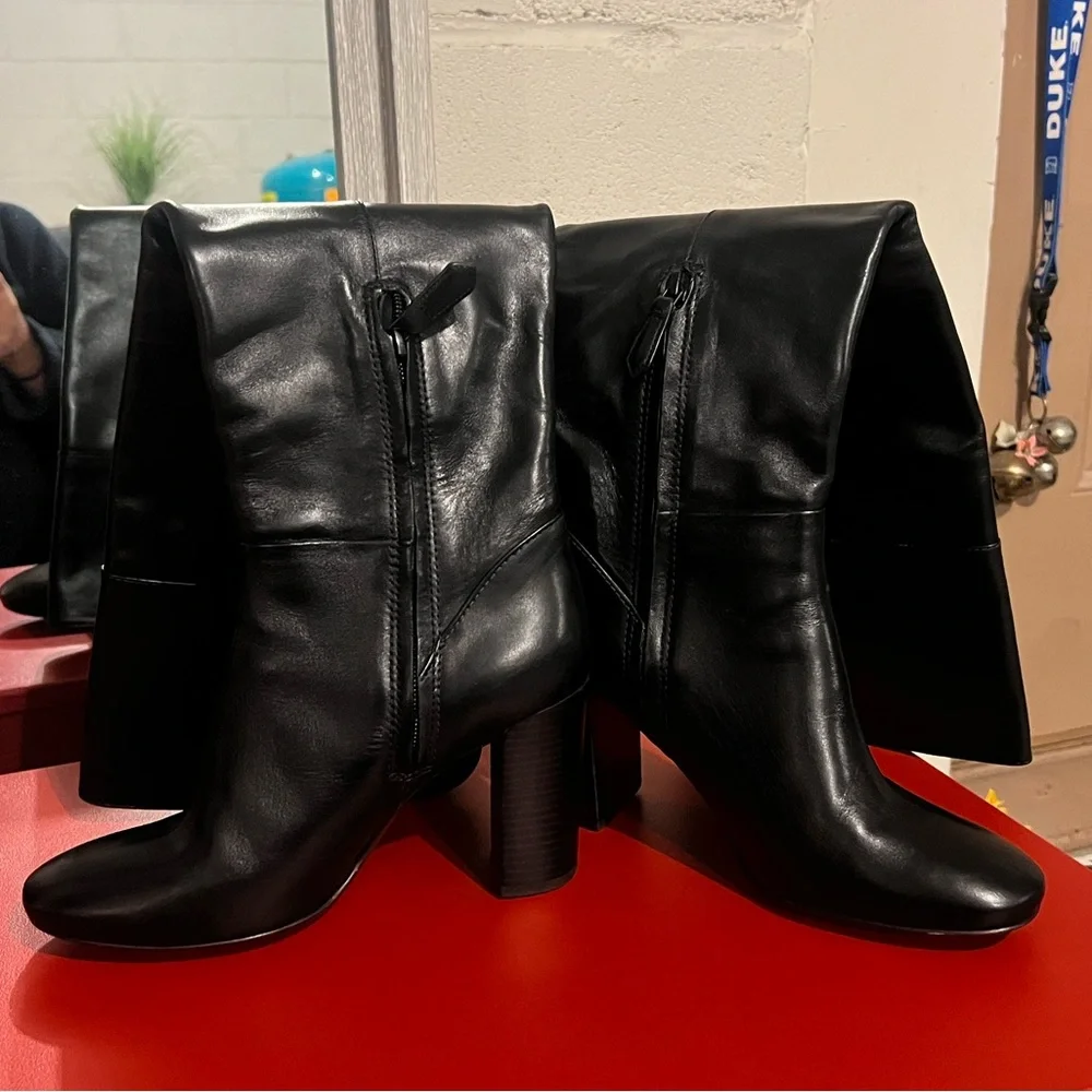 Tory Burch Black Leather Over the Knee-High Boots